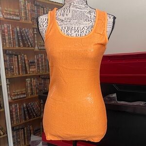 Studio Y Vibrant Orange Sequin Tank Top NWOT